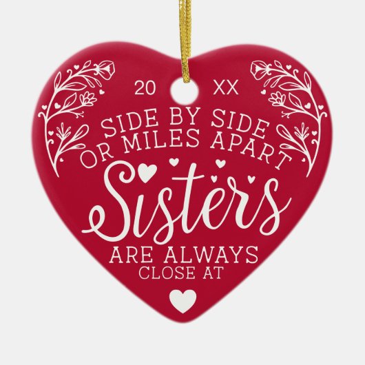 Zusters aangesloten op Hart Photo Keepomwille Red Keramisch Ornament (Voorkant)