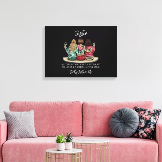 Zusters Dag Aangepaste Namen Plaquette – Gepersona Canvas Afdruk (Insitu (Woonkamer))