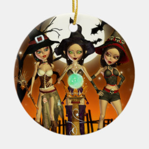 Zusters Drie betoverende heksenronde Keramisch Ornament