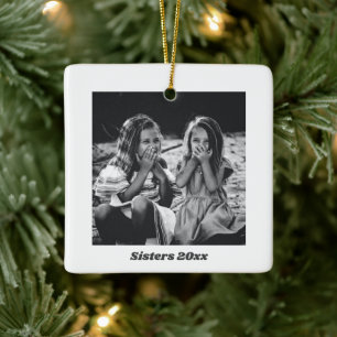 Zusters Eenvoudig Modern Minimalistisch Foto Kerst Keramisch Ornament