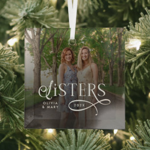 Zusters Foto Persoonlijk Monogram Glas Ornament