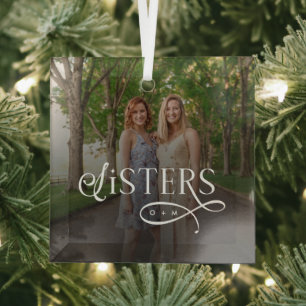 Zusters Foto Persoonlijk Monogram Glas Ornament