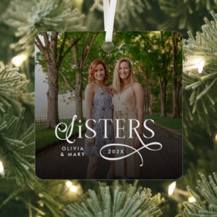 Zusters Foto Persoonlijk Monogram Metalen Ornament