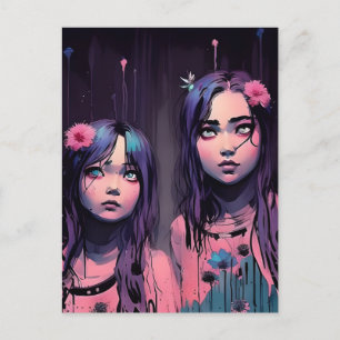 Zusters met Paarse haar roze bloemen Briefkaart