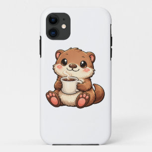Zutige Otter met Koffie – Knus Kawaii Dier iPhone 11 Hoesje
