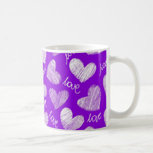 Zutpaarse witte gekrabbelde hart met liefdesschrif koffiemok