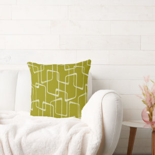 Zuur groen retro Lino print geometrisch patroon Kussen