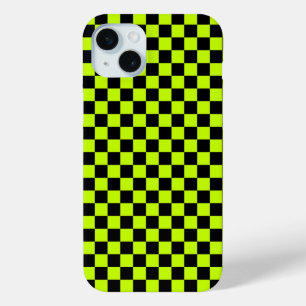 Zuur groen zwart dambordpatroon iPhone 15 mini hoesje
