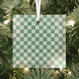 Zuur groen zwart dambordpatroon glas ornament