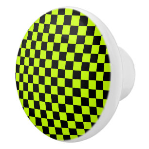 Zuur groen zwart schaakbordpatroon keramische knop