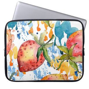 Zuurzame aardbeienvoeding. achtergrond waterverf laptop sleeve