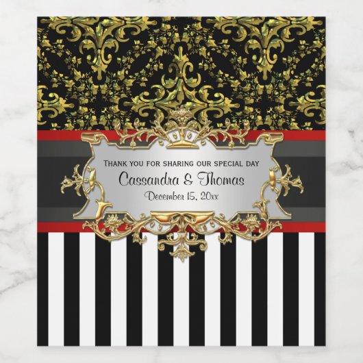 ZW zwart gestreepte, zwarte goud damasten wijnfles Wijn Etiket (Enkel label)