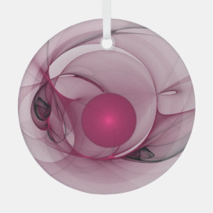 Zwaaiende Fractal, Moderne Abstracte Bes Roze Kuns Glas Ornament