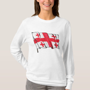 Zwaaiende Georgische Vlag Rood en Wit Vijf Kruizen T-shirt