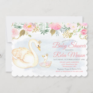 Zwaan Bloemige Baby Shower Uitnodiging