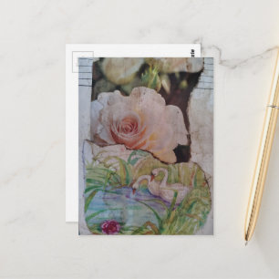 Zwaan en rozen collage briefkaart