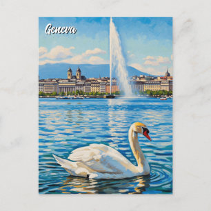 Zwaan in Genève Zwitserland Reis Briefkaart