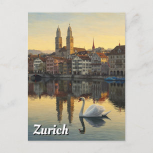 Zwaan in Zürich Zwitserland Reizen Briefkaart