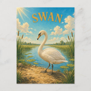 Zwaan Lelie Vijver Aquarel GeoSaga Briefkaart