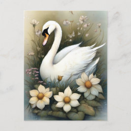 Zwaan met bloemen briefkaart