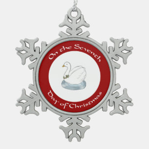 Zwaan met de Zevende Dag van de Hulst van het Tin Sneeuwvlok Ornament