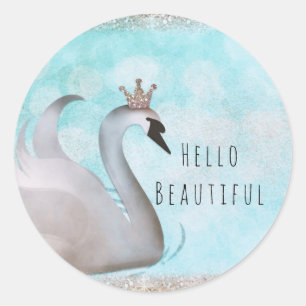 Zwaan Prinses Glitter Verjaardagsfeest Aangepaste  Ronde Sticker
