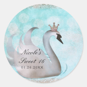 Zwaan Prinses Glitter Verjaardagsfeest Aangepaste Ronde Sticker