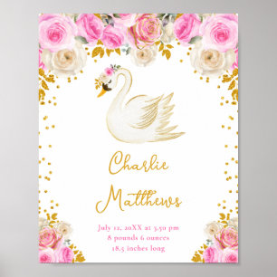 Zwaan Roze en Gouden Rozen Geboorte Statistieken Poster