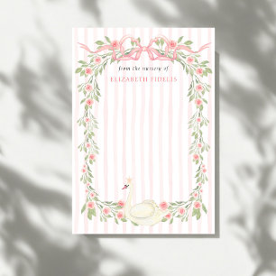 Zwaan Roze Strik Bloemrozen Baby Shower Bedankkaart