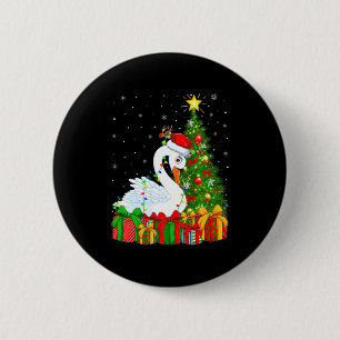 Zwaan Vogel Xmas Vakantie Kerstman Zwaan Kerstboom Ronde Button 5,7 Cm