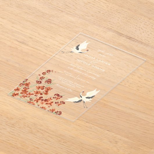 Zwaan Vogels Paradijs Lente Bloemen Bruiloft Acryl Uitnodigingen (Laagn)