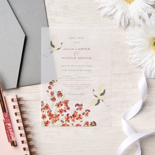 Zwaan Vogels Paradijs Lente Bloemen Bruiloft Vellum Uitnodigingen (Huwelijk)