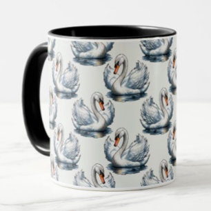 Zwaan Vogels Patroon Ontwerp op Wit Mok