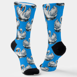 Zwaan Vogels Patroonontwerp op Blauw Sokken