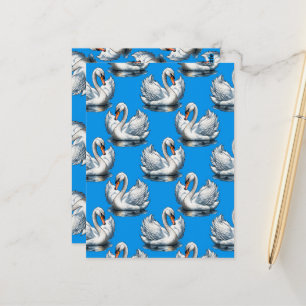 Zwaan Vogels Patroonontwerp Op Blauwe Briefkaart
