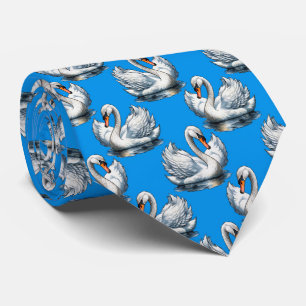 Zwaan Vogels Patroonontwerp Op Blauwe Stropdas