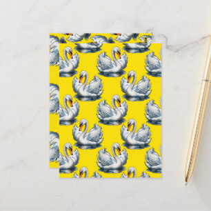 Zwaan Vogels Patroonontwerp Op Geel Briefkaart
