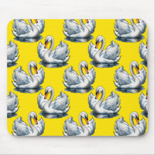 Zwaan Vogels Patroonontwerp Op Geel Muismat