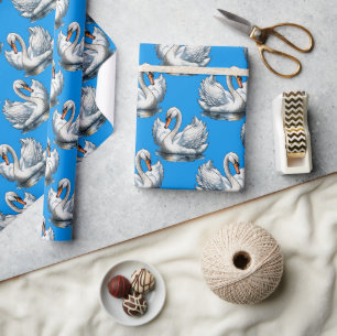 Zwaan Vogels Patroonontwerp Op Groen Cadeaupapier