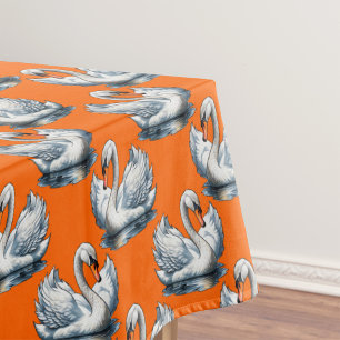 Zwaan Vogels Patroonontwerp op Oranje Tafelkleed