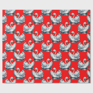Zwaan Vogels Patroonontwerp op Rood Cadeaupapier