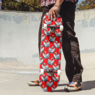 Zwaan Vogels Patroonontwerp op Rood Skateboard