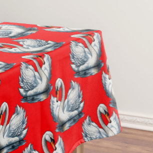 Zwaan Vogels Patroonontwerp op Rood Tafelkleed