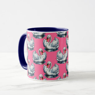 Zwaan Vogels Patroonontwerp Op Roze Mok