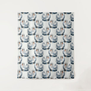 Zwaan Vogels Patroonontwerp op Wit Wandkleed