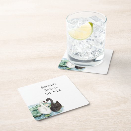 Zwaan Water Lelies Lake Romantisch Vrijgezellenfee Vierkante Kartonnen Onderzetter (Insitu)