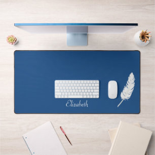 Zwaan Witte Veer & Calligrafie op Meerblauw Bureaumat