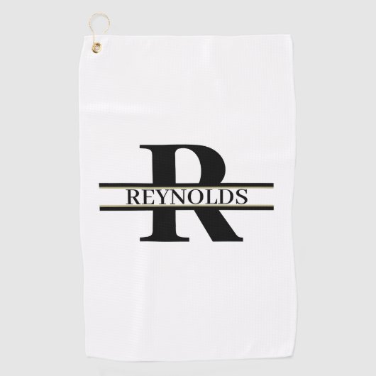 Zwaar gebold monogram en naam zwart/goud ID613 Golfhanddoek (Voorkant)