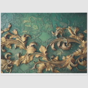 Zwaar goud barok ornament sprankelt smaragdgroen tissuepapier