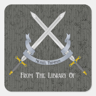 Zwaard en kettingpost uit de bibliotheek van vierkante sticker